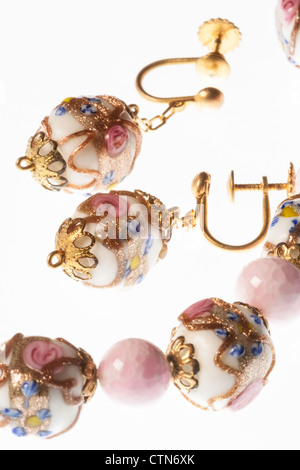 Vintage vetro veneziano Collana e orecchini Foto Stock