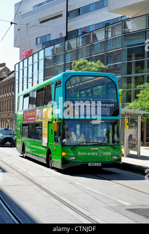 Il Nottingham City transport green double decker bus Foto Stock