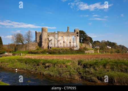 Laugharne Castello, Carmarthenshire, Wales, Regno Unito Foto Stock
