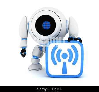 Il robot e il simbolo Wi-Fi (fatto in 3d) Foto Stock