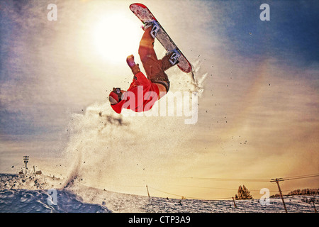 Interpretazione artistica di uno snowboarder a Homer corda Tow, Omero, Penisola di Kenai, centromeridionale Alaska, inverno Foto Stock