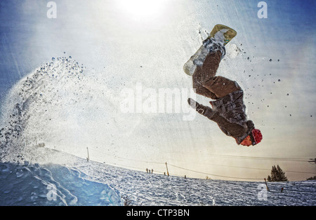 Interpretazione artistica di uno snowboarder a Homer corda Tow, Omero, Penisola di Kenai, centromeridionale Alaska, inverno Foto Stock