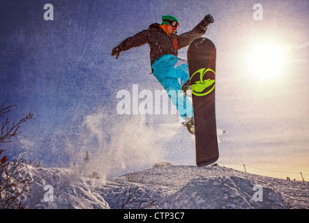 Interpretazione artistica di uno snowboarder a Homer corda Tow, Omero, Penisola di Kenai, centromeridionale Alaska, inverno Foto Stock