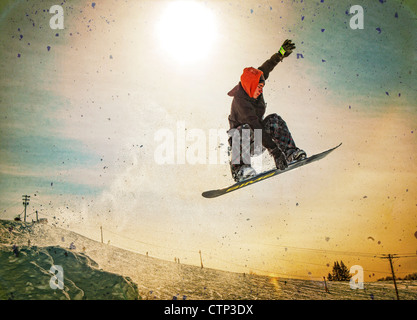 Interpretazione artistica di uno snowboarder a Homer corda Tow, Omero, Penisola di Kenai, centromeridionale Alaska, inverno Foto Stock