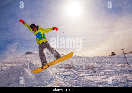 Interpretazione artistica di uno snowboarder a Homer corda Tow, Omero, Penisola di Kenai, centromeridionale Alaska, inverno Foto Stock