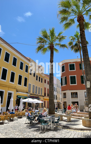 Street cafe e ristoranti Mahon Minorca spagna Foto Stock