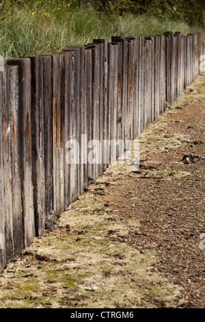 Le traverse in legno che funge da parete di mare al Porto di Langston Foto Stock