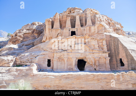 L'Obelisco tomba e Bab as-Siq Triclinio in Petra, Giordania Foto Stock