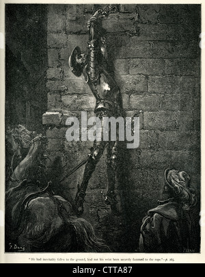 Don Chisciotte, egli ha inevitabilmente caduto a terra. Illustrazione di Gustave Dore da Don Chisciotte. Foto Stock