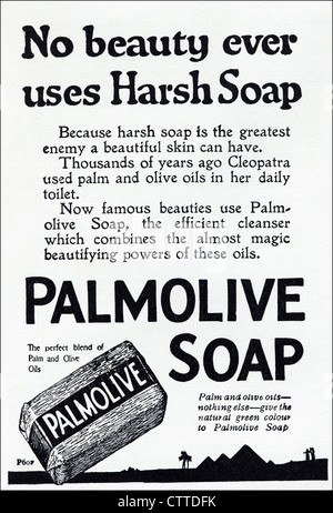 Originale di 1920s vintage stampa pubblicitaria in inglese la rivista dei consumatori pubblicità PALMOLIVE SAPONE Foto Stock