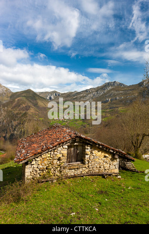 Vista dalle pendici del Picu'l Vasu sul bordo occidentale del Picos Europa Parco Nazionale vicino a Amieva, Asturias, Spagna Foto Stock