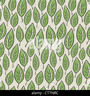 Verde foglia astratta seamless pattern su riciclare ecologia di Grana carta Foto Stock