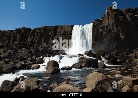 Oxararfoss, Pingvellir, Hengill area vulcanica, Blaskogabyggd, Islanda Foto Stock