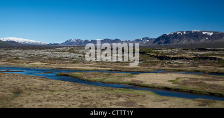 Pingvellir, Hengill area vulcanica, Blaskogabyggd, Islanda Foto Stock