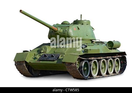 T-34 sovietici serbatoio medio durante la II Guerra Mondiale isolati su sfondo bianco Foto Stock
