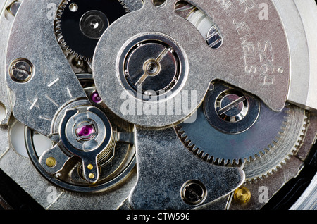 Macro shot del meccanismo di orologio da polso Foto Stock