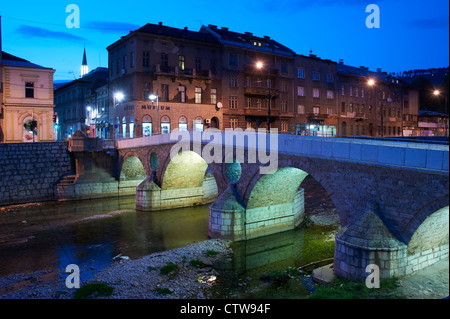 Il ponte di Latina, Sarajevo, dove nazionalista serbo Gavrilo Princip assassinato arciduca Francesco Ferdinando di Austria e di sua moglie Foto Stock