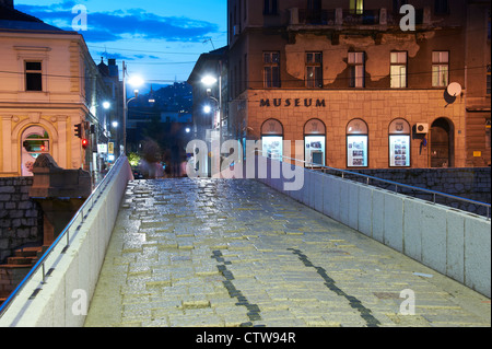 Il ponte di Latina, Sarajevo, dove nazionalista serbo Gavrilo Princip assassinato arciduca Francesco Ferdinando di Austria e di sua moglie Foto Stock