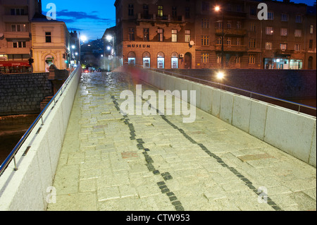 Il ponte di Latina, Sarajevo, dove nazionalista serbo Gavrilo Princip assassinato arciduca Francesco Ferdinando di Austria e di sua moglie Foto Stock