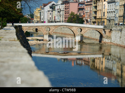 Il ponte di Latina, Sarajevo, dove nazionalista serbo Gavrilo Princip assassinato arciduca Francesco Ferdinando di Austria e di sua moglie Foto Stock