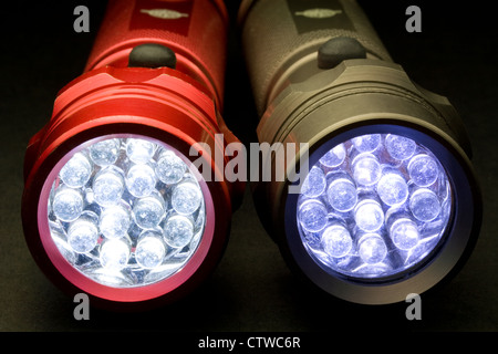 Due moderne torce a LED - acceso (LED Acronimo di Light Emitting Diode) Foto Stock