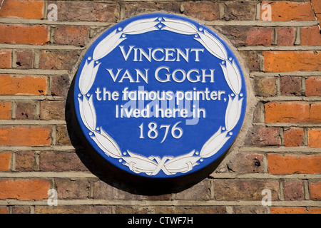 Targa blu dedicato a Vincent Van Gogh che visse in questa casa sulla strada di Twickenham, Isleworth, Middlesex, West London, nel 1876 Foto Stock