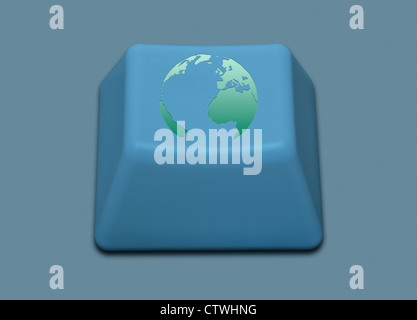 Calcolatore isolato chiave con un simbolo mondiale. Concetto di immagine Foto Stock