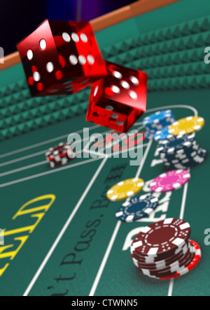 Casino craps la tabella e tagliare a dadini Foto Stock