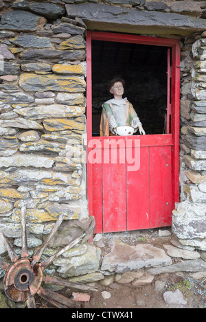 Xix secolo con tetto di paglia di carestia Cottages e museo, Fahan, penisola di Dingle, nella contea di Kerry in Repubblica di Irlanda. Foto Stock