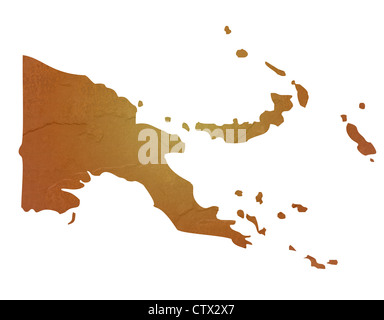 Papua Nuova Guinea mappa marrone con sasso o pietra texture, isolato su sfondo bianco con percorso di clipping. Foto Stock