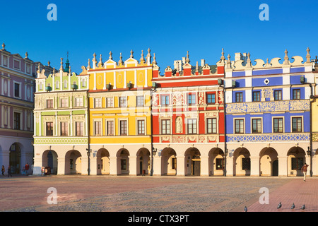 Zamosc, case storiche sul Mercato Vecchio, Unesco, Polonia, Europa Foto Stock