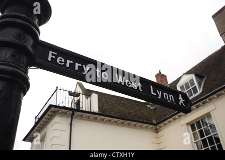 Segno per il King's Lynn traghetto sul Fiume Great Ouse Foto Stock