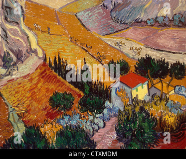 Vincent van Gogh paesaggio con casa e Plowman 1889 Museo Statale Ermitage - St Pétersburg Foto Stock