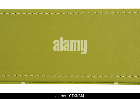 Close-up di filo cucitura su pelle verde Foto Stock