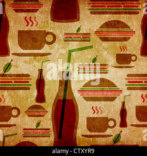 Vintage fast food set di icone seamless pattern. Foto Stock