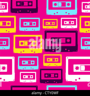 Pop cassette analogiche seamless pattern. File vettoriale stratificata per una facile manipolazione e colorazione personalizzata. Foto Stock