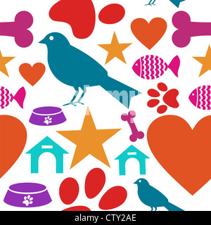 Animali domestici cura set di icone pattern seamless sfondo. Illustrazione Vettoriale stratificata per una facile manipolazione e colorazione personalizzata. Foto Stock