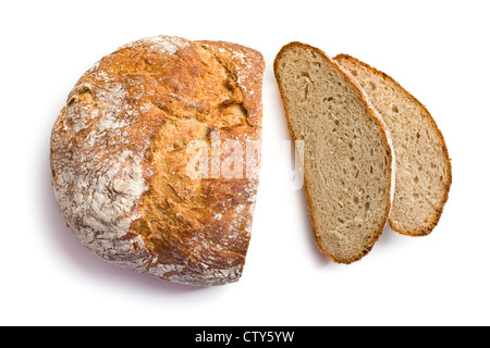 Fette di pane su sfondo bianco Foto Stock