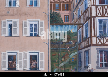 Trompe-l'oeil sulla Place de la Motte a Limoges, Haute-Vienne, Francia. Foto Stock