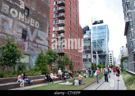 La linea alta New York City linear Park Central Railroad sperone Chelsea Meatpacking District West Side di Manhattan di cantiere Foto Stock