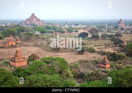 Panorama di Bagan pianura con i templi buddisti di Bagan zona archeologica, Myanmar. Foto Stock