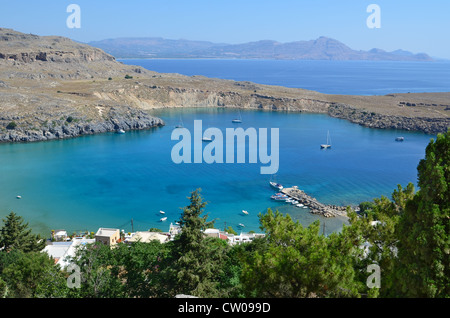 St Pauls Bay a Lindos sull'isola greca di Rodi Foto Stock