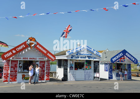 Harbourside di fast food, chioschi, West Bay, Dorset, England, Regno Unito Foto Stock