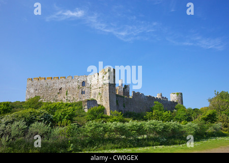 Manorbier Castle rovine Pembrokeshire National Park, West Wales UK, Regno Unito, GB Gran Bretagna, Isole britanniche, Foto Stock