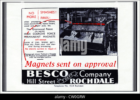 Stampa Vintage annuncio da parte di produttori tessili Yearbook 1948 circa la pubblicità società Bosch di Rochdale fabbricanti di magneti permanenti Foto Stock