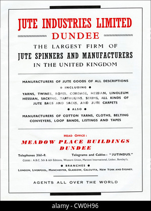 Stampa Vintage annuncio da parte di produttori tessili Yearbook 1948 circa pubblicità IUTA INDUSTRIES LIMITED di Dundee iuta i peccatori e i produttori Foto Stock