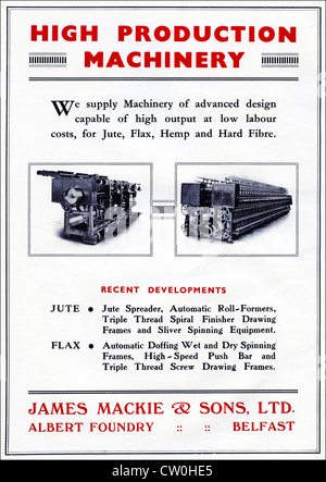 Stampa Vintage annuncio da parte di produttori tessili Yearbook 1948 circa pubblicità JAMES MACKIE & SONS LTD di Belfast fornitori di produzione tessili Macchine per la iuta, lino e delle fibre di canapa Foto Stock