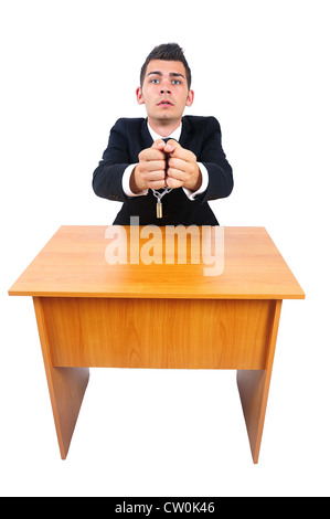 Isolate il business man corrotto legato con catena Foto Stock