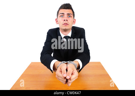 Isolate il business man corrotto legato con catena Foto Stock