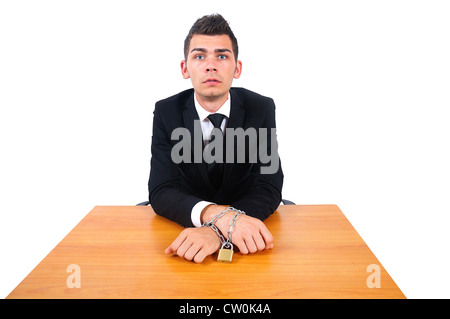 Isolate il business man corrotto legato con catena Foto Stock